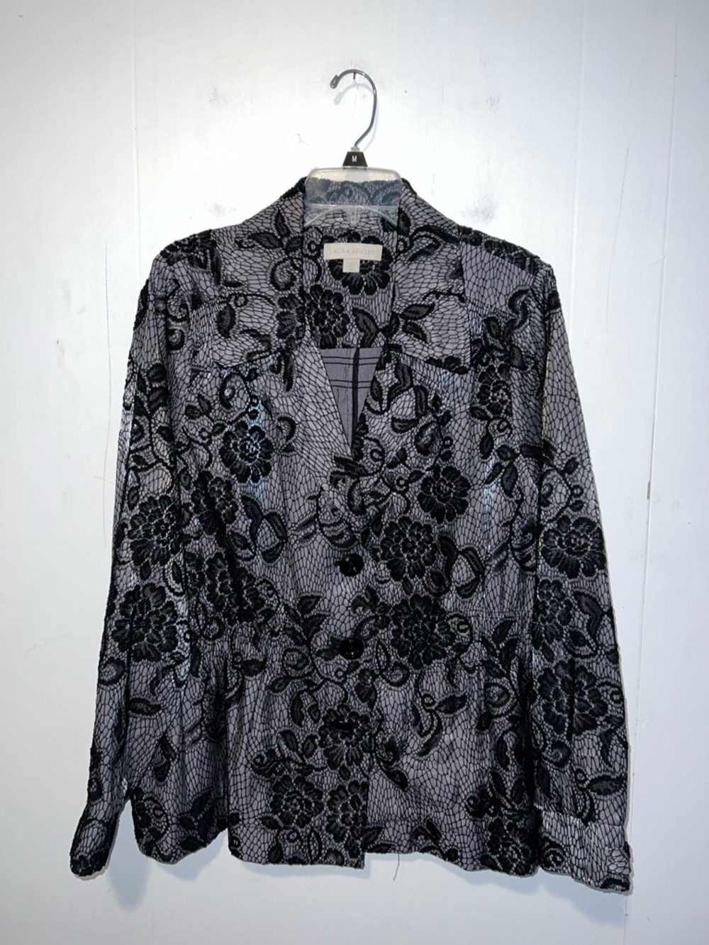 Laura Ashley Black Floral Lace Overlay Jacket on Gray Size 2X 0405268